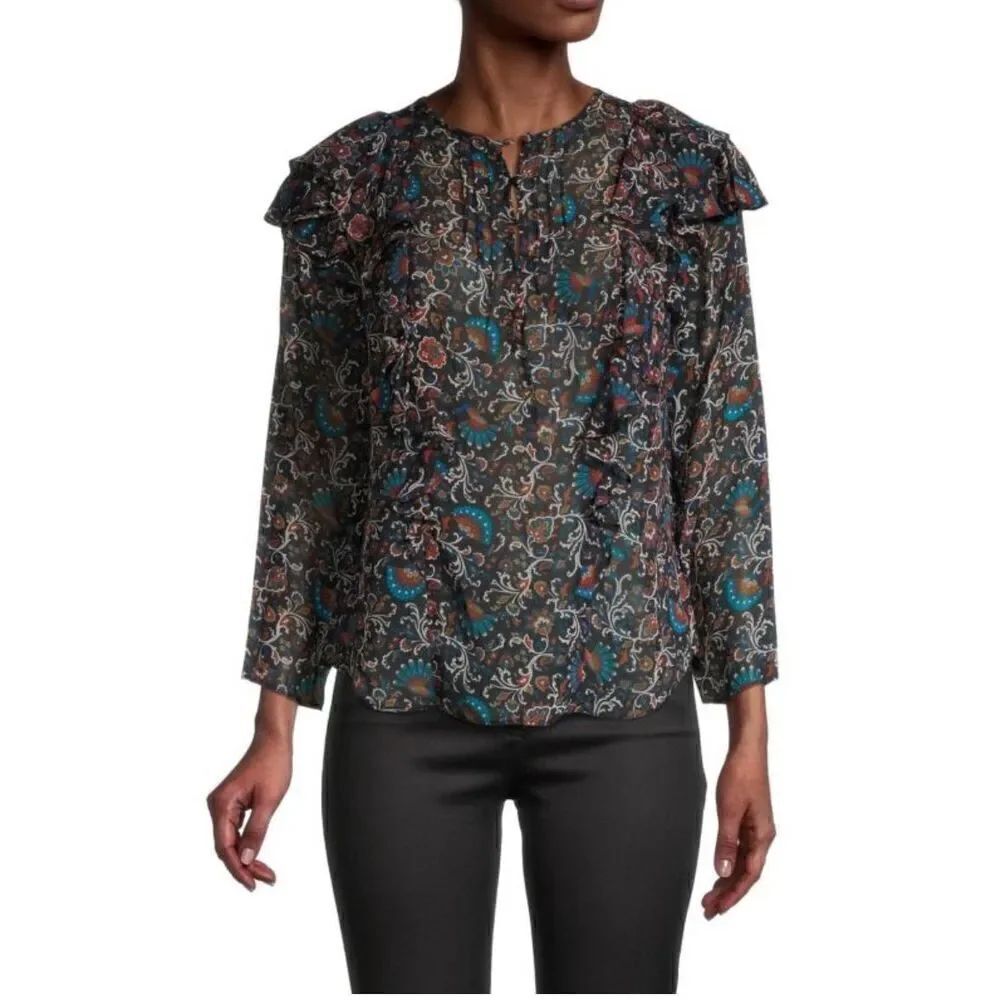 VERONICA BEARD Aneri Floral Silk Blouse in Black Multi NWT Size 2